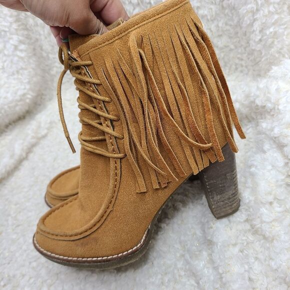 Bucco Maddasyn Fringed Vegan Leather Side Zip Laceup Ankle Boots sz 9 - Picture 3 of 8